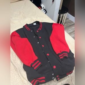 Red and black button up jacket
